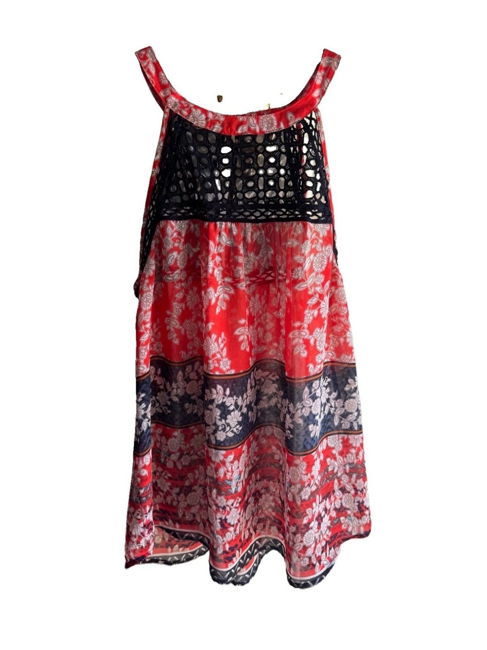 Meadow Rue Women's Red Black White Floral Crochet Halter Sleeveless Tank Top S